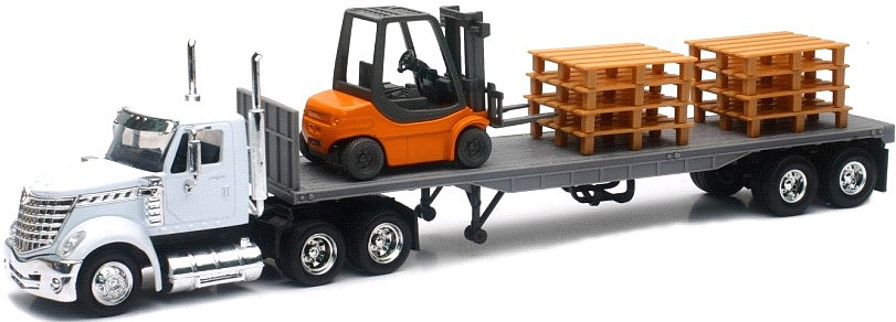 toy flatbed truck with forklift