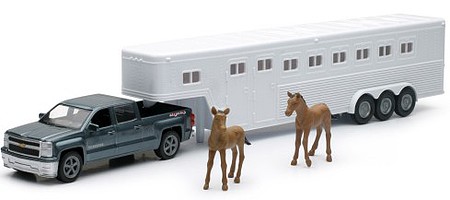 New-Ray 1/43 Chevrolet Silverado Extended Cab Pickup Truck w/Horse Trailer (Die Cast)
