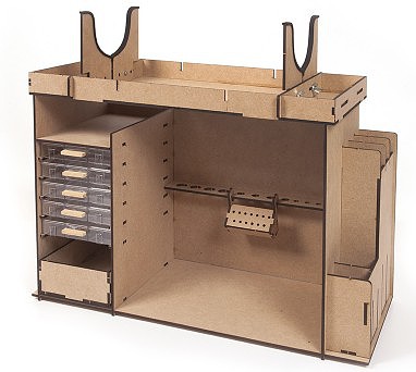 Occre Laser-Cut Wood Workshop Cabinet for Modelling Tools w/Plastic Draws (22.5 L, 17.5 H, 9 W)