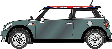 Oxford 2000s Austin Mini - Assembled British Racing Green, Union Jack on Roof - N-Scale