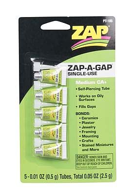 Pacer .01oz. Zap-A-Gap CA+ Single-Use Tubes (5/cd)