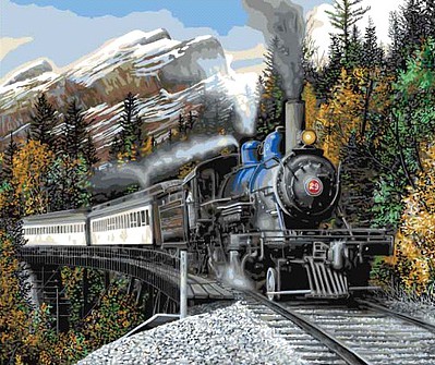 Plaid Autumn Express (Stream Locomotive/Mountain Scene)(16x20) Paint By Number Kit #13392