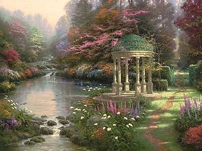 Plaid Thomas Kinkade The Garden of Prayer (Gazebo/Stream)(20x16) Paint By Number Kit #21787