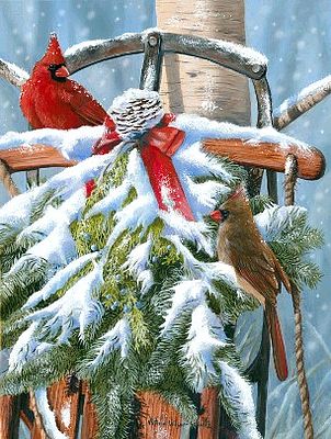 Plaid Heirlooms (Cardinals on Christmas Decorated Sled Snow Scene) Paint By Number Kit #22028