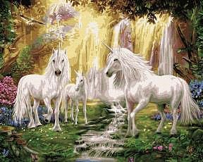 Plaid Waterfall Glade Unicorns (16x20) Paint By Number Kit #22060