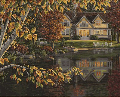 Plaid Autumn Reflections (Lakeside Cottage)(20x16) Paint By Number Kit #26745