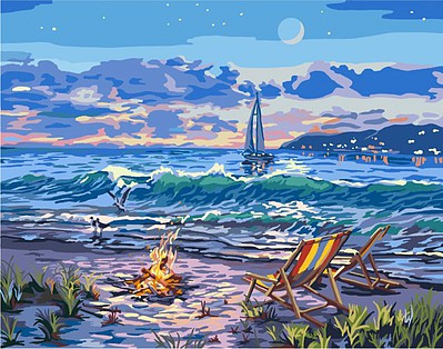 Plaid Beach Moonlit Night (Fire Canvas with Lights)(11x14) Paint By Number Kit #31645