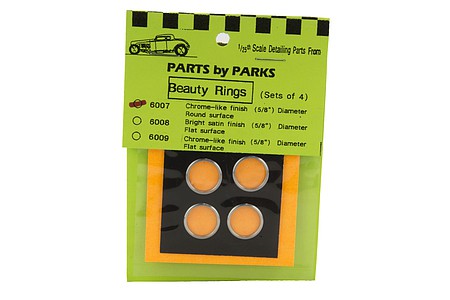 Parts-By-Parks Beauty Rings 5/8 dia. Round Surface (Chrome) (4) Plastic Model Vehicle Acc Kit 1/25 #6007