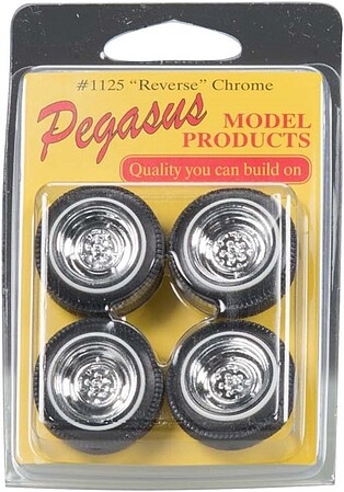 Pegasus Chrome Reverse Rims/Tires (4) Plastic Model Tire Wheel 1/24 Scale #1125