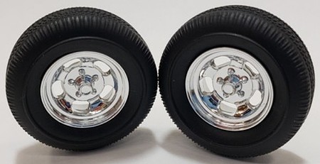 Pegasus Ansen Style Slotted Chrome Mags w/Tires (4) Plastic Model Tire Wheel Kit 1/24 - 1/25 #309t