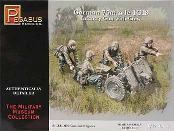 Pegasus German IG-18 Gun & Crew (8) Plastic Model Military Figure 1/72 Scale #7510