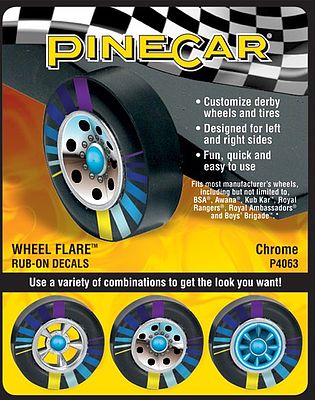 Pine-Car Chrome Wheel Flare 4x2-1/2 Pinewood Derby Decal and Finishing #p4063