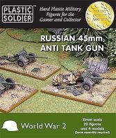 Plastic-Soldier WWII Russian 45mm Anti-Tank Gun (4) & Crew (20) Plastic Model Artillery Kit 15mm #1518