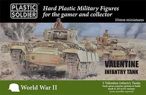 Plastic-Soldier 15mm WWII Valentine Infantry Tank (5) & Crew (2) Plastic Model Military Vehicle Kit #1557