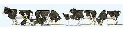 Preiser Cows Black and White (6) Model Railroad Figures HO Scale #10145