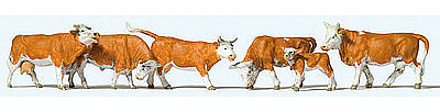Preiser Cows Brown and White (6) Model Railroad Figures HO Scale #10146