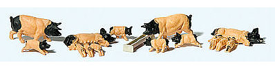 Preiser Pigs Light Brown and Black (8) Model Railroad Figures HO Scale #10149