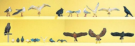 Preiser Pigeons, Seagulls, Crows & Birds Of Prey (22) Model Railroad Figures HO-Scale #10169