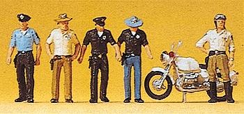Preiser USA Police & Motorcycle 5 Officers, 1 Motorcycle Model Railroad Figures HO Scale #10370