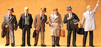 Preiser Passengers Businessmen w/Coats (6) Model Railroad Figures HO Scale #10381