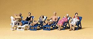 Preiser Seated People on Folding Deck Chairs (6) Model Railroad Figures HO Scale #10437