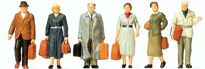 Preiser Early Era III Walking Passengers with Luggage (6) Model Railroad Figures HO Scale #10582
