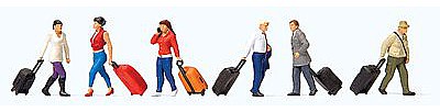 Preiser Walking Travelers with Rolling Suitcases Model Railroad Figures HO Scale #10640