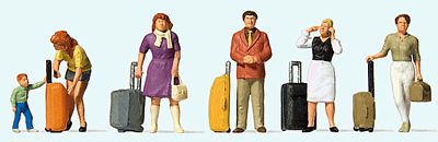Preiser Standing Travelers with Rolling Suitcases (6) Model Railroad Figures HO Scale #10641
