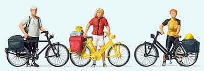 Preiser Standing Cyclists in Sportswear with Bikes Set #1 Model Railroad Figures HO Scale #10643