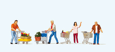 Preiser Shoppers With Carts Model Railroad Figure HO Scale #10722
