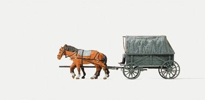 Preiser Horse-Drawn Transport Replacement Type w/2 Figures (Plastic Kit) HO Scale Model #16588