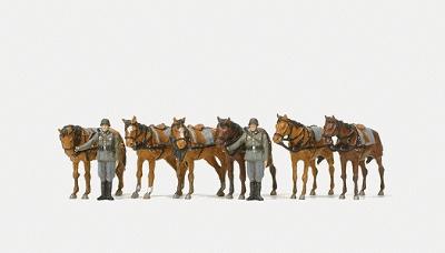 Preiser German WWII Soldiers Holding Standing Draft Horses Model Railroad Figures HO Scale #16597