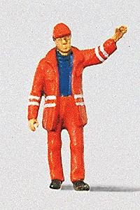Preiser Modern Switchman with Safety Uniform and Raised Arm Model Railroad Figure HO Scale #28009