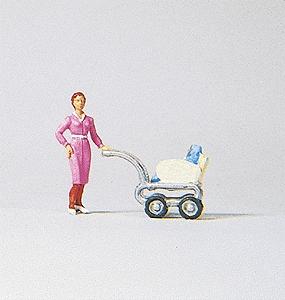 Preiser Woman with Baby Carriage Model Railroad Figure HO Scale #28037