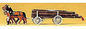 Preiser Horse-Drawn Log Wagon with Driver & Load - HO-Scale HO Scale Model Railroad Vehicle #30465