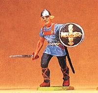 Preiser Norman Soldier Advancing with Drawn Sword & Shield Model Railroad Figure 1/25 Scale #50928