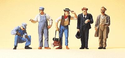 Preiser US Track Workers, Conductor & Hobos Model Railroad Figures O Scale #65342