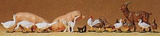Preiser Geese, Chickens, Cat, Pigs, Goat Model Railroad Figures 1/120 Scale #75014
