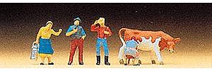 Preiser Farm People with Cow Model Railroad Figures N Scale #79039