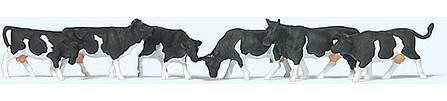 Preiser Cows, Black Markings 6 N Scale Model Railroad Figure #79228