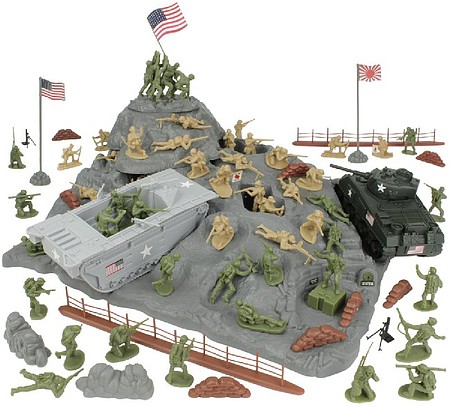 Playsets 54mm Iwo Jima US Marines & Japanese Diorama Playset (Olive/Tan) (72pcs) (Boxed) (BMC Toys)