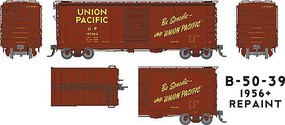 Rapido UP Class B-50-39 40' Boxcar 6-Pack Ready to Run Union Pacific (1956 Repaint, Boxcar Red, Be Specific Slogan)