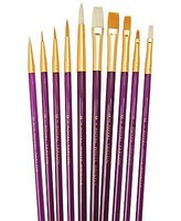 Royal-Brush Assorted All Media Gold Taklon/Bristle Brushes 10pc Value Pack