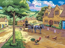 Royal-Brush Steep Street (Country Villas, Wagon w/Horses) Paint by Number Age 8+ (11.25''x15.375'')