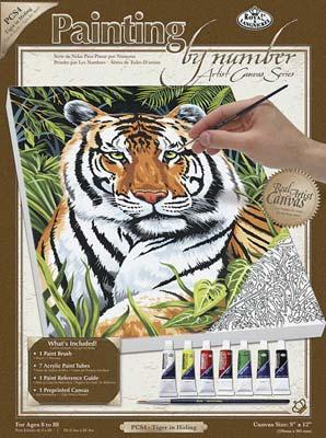 Royal-Brush PBN Canvas Tiger in Hiding 9x12 Paint By Number Kit #pcs4