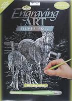 Silver Foil Engraving Art Mare & Foal