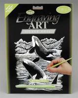 Silver Foil Engraving Art Orca Whale