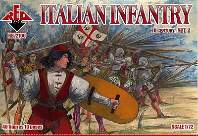 Red-Box Italian Infantry XVI Century Set #2 (40) Plastic Model Military Figures 1/72 Scale #72100
