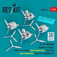 Reskit 1/48 Reskit B-24 Liberator propellers (2 types), engines & cowlings (closed engine bays (x2) and open engine bays (x2) (3D Printed) for HobbyBoss- PREORDER