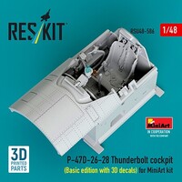 Reskit 1/48 Reskit P-47D-26-28 Thunderbolt cockpit (Basic edition with 3D decals) for MiniArt kit 3D printed model kit